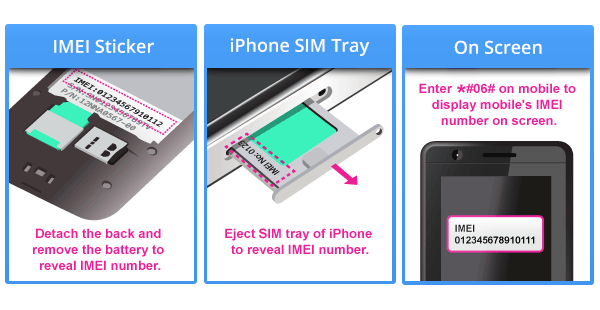 To find your IMEI code, detach the battery and look at the IMEI field on the phone.